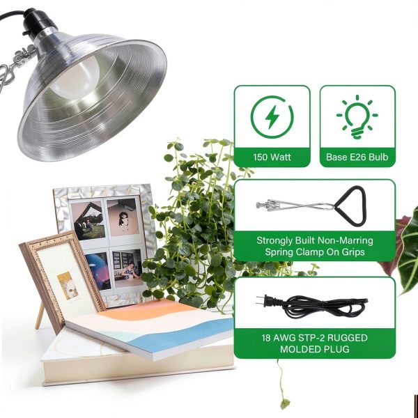 Clamp Lamp Light Simple Deluxe 8.5 inch Aluminum Reflector 6ft Cord-4
