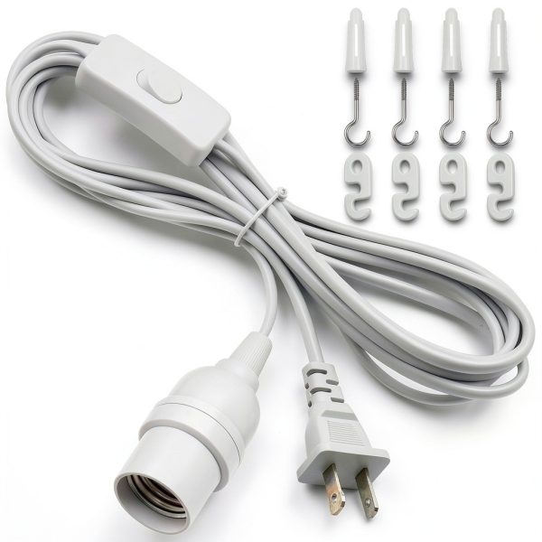 DiCUNO Hanging Lantern Extension Cord Cable, E26 Pendant Light Socket On Off Inline Cord Switch Control Lamp, Switch Close to Polarized Plug, 13 Feet, White, 1-Pack-0