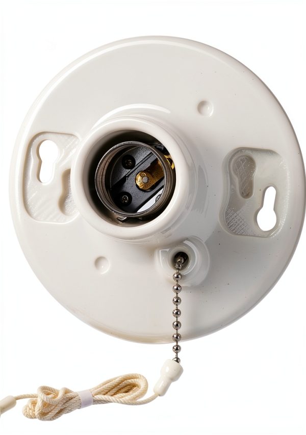 Leviton One-Piece Glazed Porcelain Outlet Box Mount, Incandescent Lampholder, Pull Chain, 29816-C, White-0