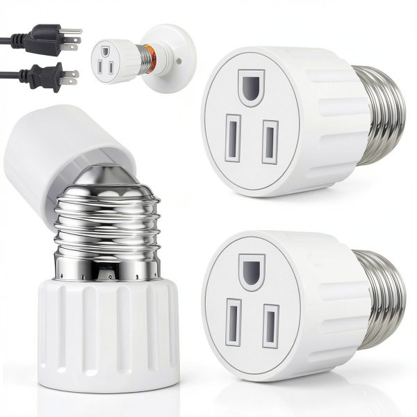 3 Prong Light Socket to Plug Adapter UIOUIOP US 2 Pack White PBT-0