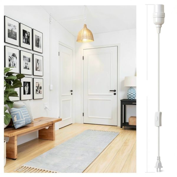 DiCUNO Hanging Lantern Extension Cord Cable, E26 Pendant Light Socket On Off Inline Cord Switch Control Lamp, Switch Close to Polarized Plug, 13 Feet, White, 1-Pack-1